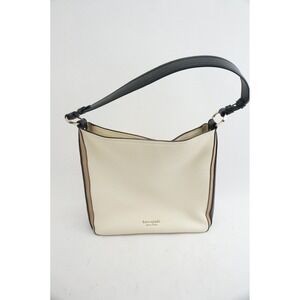 Kate Spade Hudson Hobo Shoulder Bag Cream Black Tan Pebbled Leather VGC